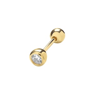 Genuine 9 carat Yellow Gold Single CZ Cartilage 6mm Post Stud 0.31 Grams - Gift Boxed