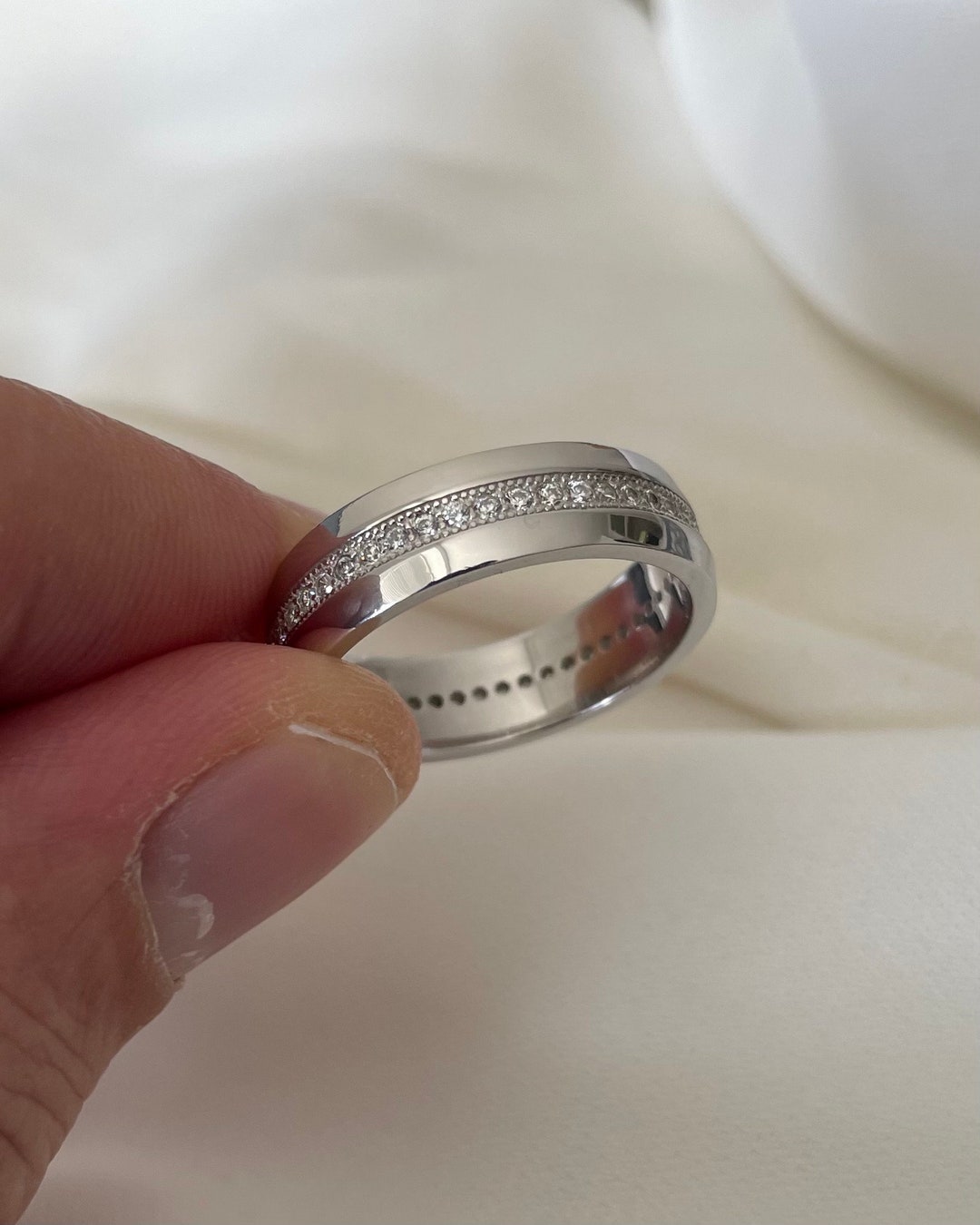 Sterling Silver Men's Wedding Band With Created Diamonds