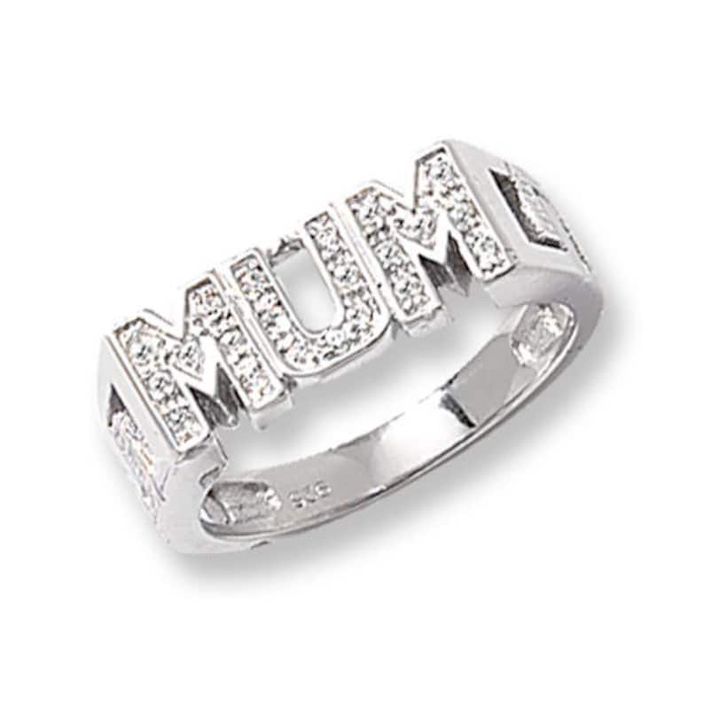 Sterling Silver Ladies Family Ring Gift Boxed Ring Ladies/' Curb Side MUM CZ Silver Ring L-Z Sizes 4.0 Grams