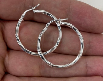 Sterling Silver Hoop Earrings - Silver 25mm Twisted Hoop Earrings 2.20 Grams - Gift Boxed