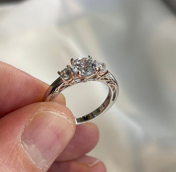 Solid 925 Sterling Silver Wedding Vintage Style Ring 1 Ct Two Tone