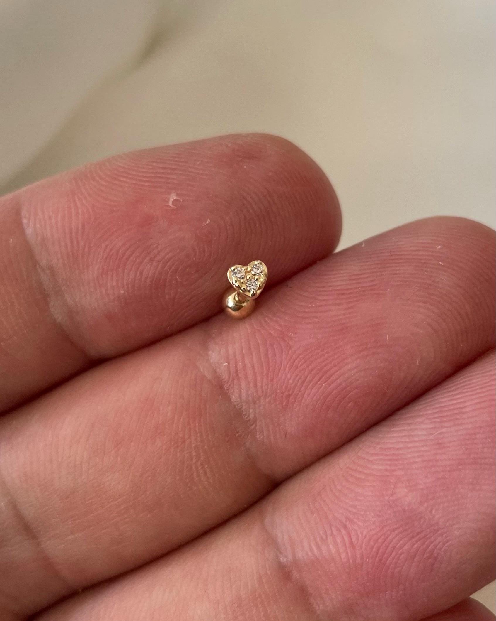 9ct Yellow Gold Cartilage Helix Earring Stud - Heart Shape, 20g (0.8mm)