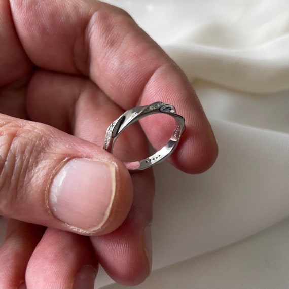 Silver Wedding Band Round Cut Created Diamond Twist Band Solid 