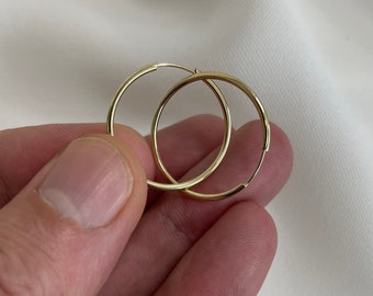 9CT Yellow Gold Sleeper Earrings - 22mm Solid Gold Hoops