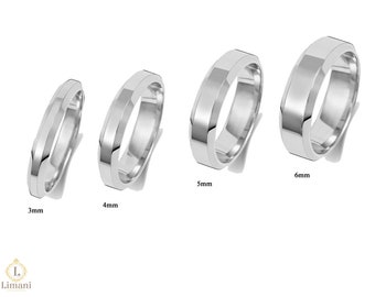Genuine 9CT White Gold Wedding Ring Bevelled Soft Court 3mm-6mm - Lightweight Depth ~1.1mm-1.2mm Premium Wedding Band Ring – Gift Boxed