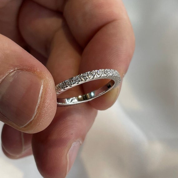 Silver Wedding Band Micro Set Eternity Created Diamond Solid