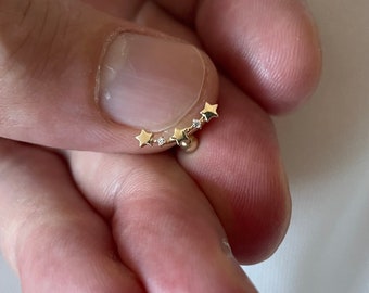 Genuine 9ct Yellow Gold Upper Ear / Helix / Cartilage Earring - Stars on Bar - Gift Boxed