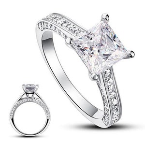 2.23Ct White Princess Cut CZ Halo Two Shanke Engagement Ring In 925 Silver