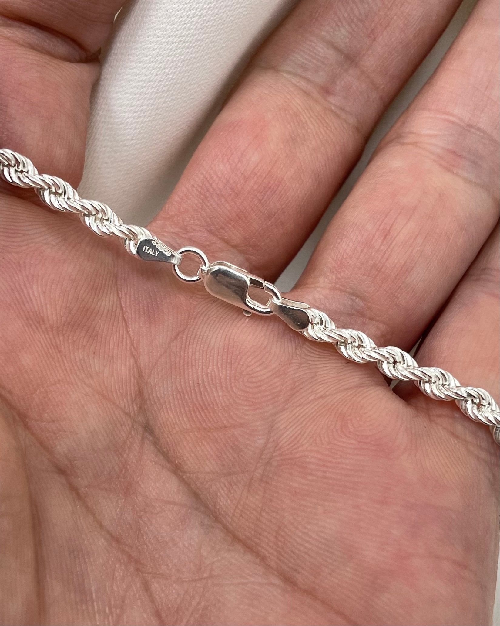Bracciale Uomo Argento 925 925 Argento Sterling Italiano 4 MM Classic Diamond-Cut Rope Chain Bracciale In Argento 925 Uomo - Foto 8