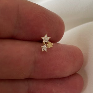 Genuine 9ct Yellow Gold Cz Star Cluster Helix Cartilage 6mm & 8.5mm Bar Screw Back Stud Earring - Gift Boxed