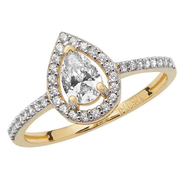Genuine 9CT Yellow Gold Ladies Ring - Stunning 375 Hallmarked Gold Ladies Oval CZ Ring J-S Sizes - Gift Boxed