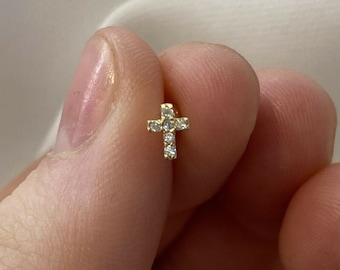 Genuine 9ct Yellow Gold 6mm Cross Crucifix CZ Helix Body Piercing Stud - Gift Boxed Earring