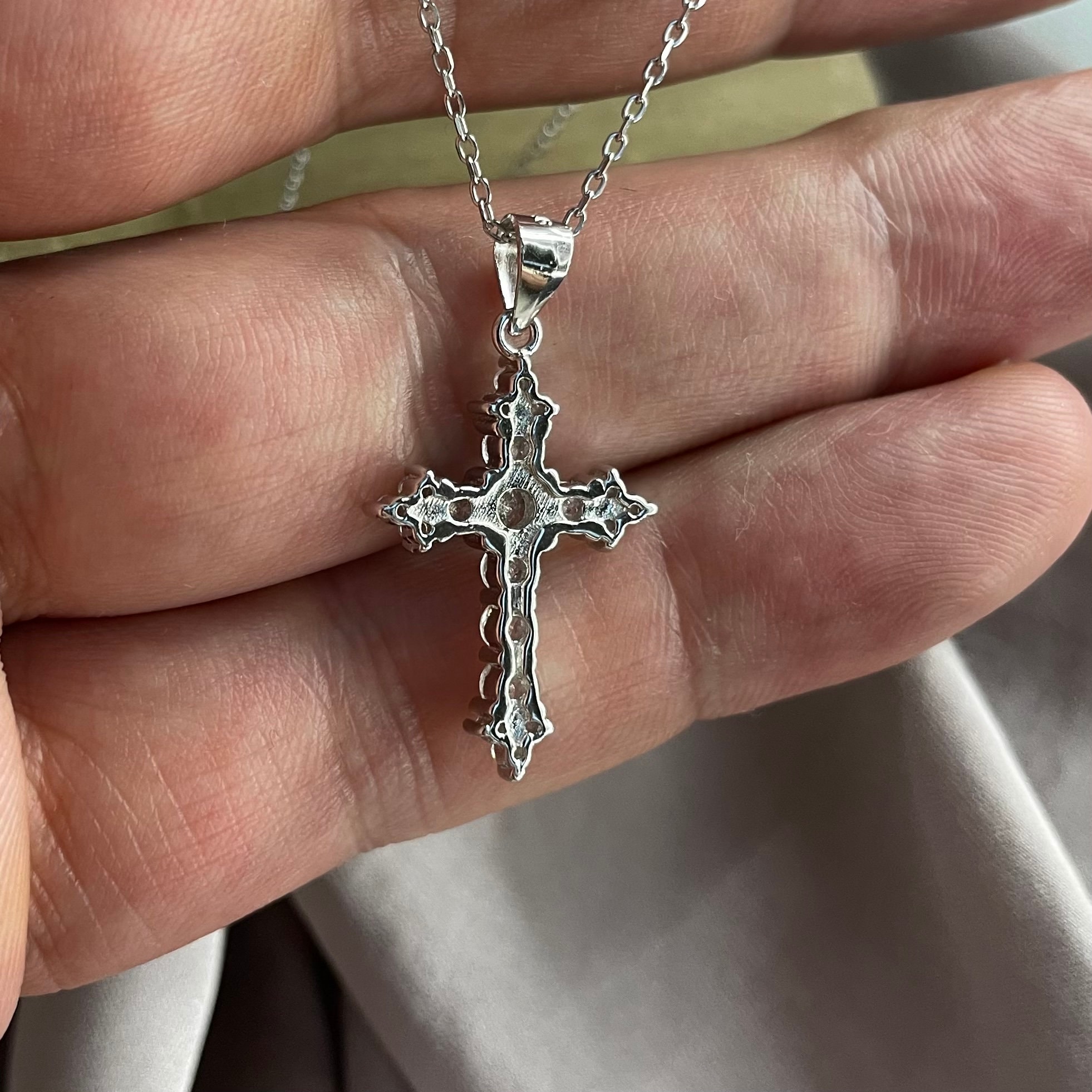 Round Cut Created Diamond 925 Sterling Silver Cross Pendant