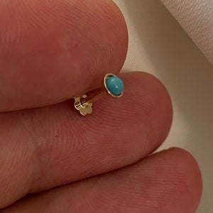Genuine 9ct Yellow Gold Turquoise Stone Cartilage Labret Earring 0.21 Grams - Gift Boxed