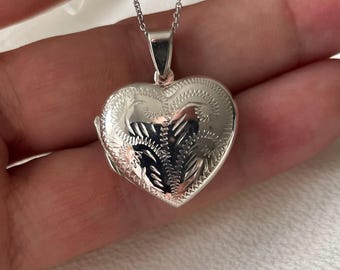 Personalized Sterling Silver Heart Locket Necklace - Engraved Keepsake