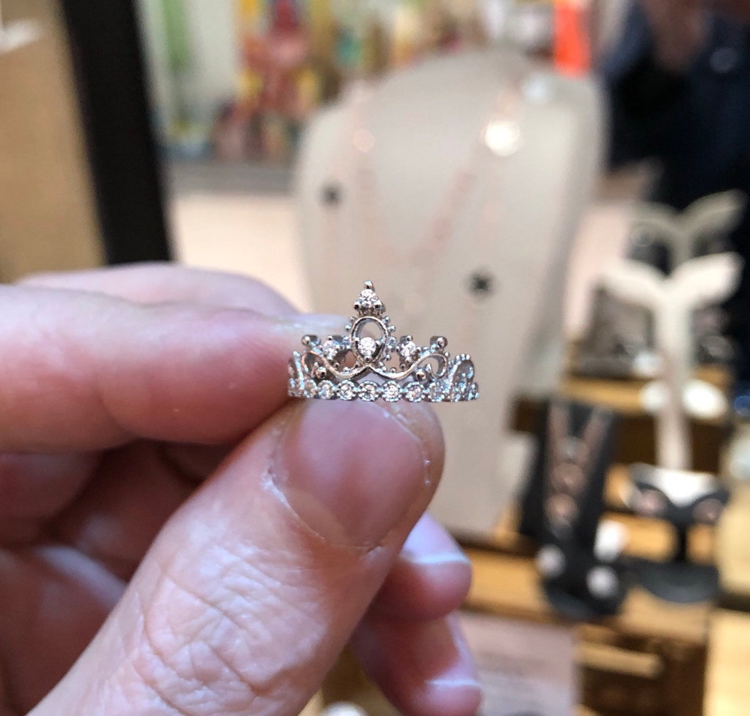 925 Sterling Silver Ring Crown Shape Created Diamond Ladies