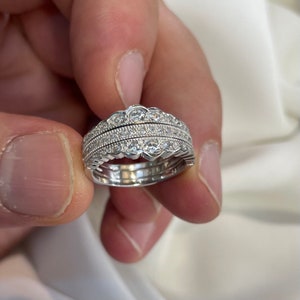 3 Pcs Created Diamond Band Anniversary Solid 925 Sterling Silver Wedding Band Ring Set- Gift Boxed