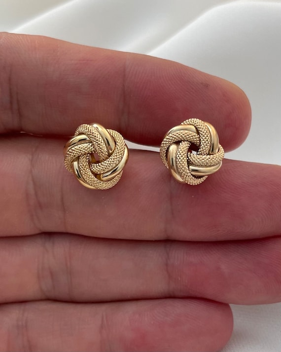9CT Yellow Gold Double Knot Stud Earrings - 13mm