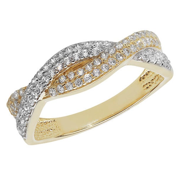Genuine 9CT Yellow Gold Ladies Ring - Stunning 375 Hallmarked Band Gold Ladies Double Sided CZ Set Band Ring J-S Sizes - Gift Boxed