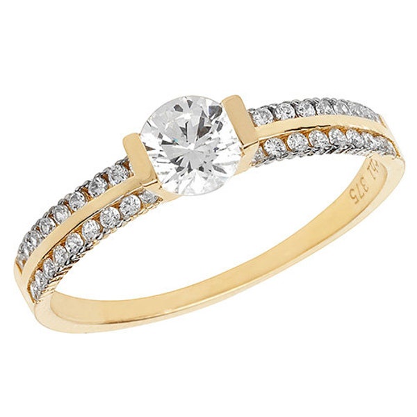 Genuine 9CT Yellow Gold Ladies Ring - Stunning 375 Hallmarked Gold Ladies Double Sided CZ Ring J-S Sizes - Gift Boxed