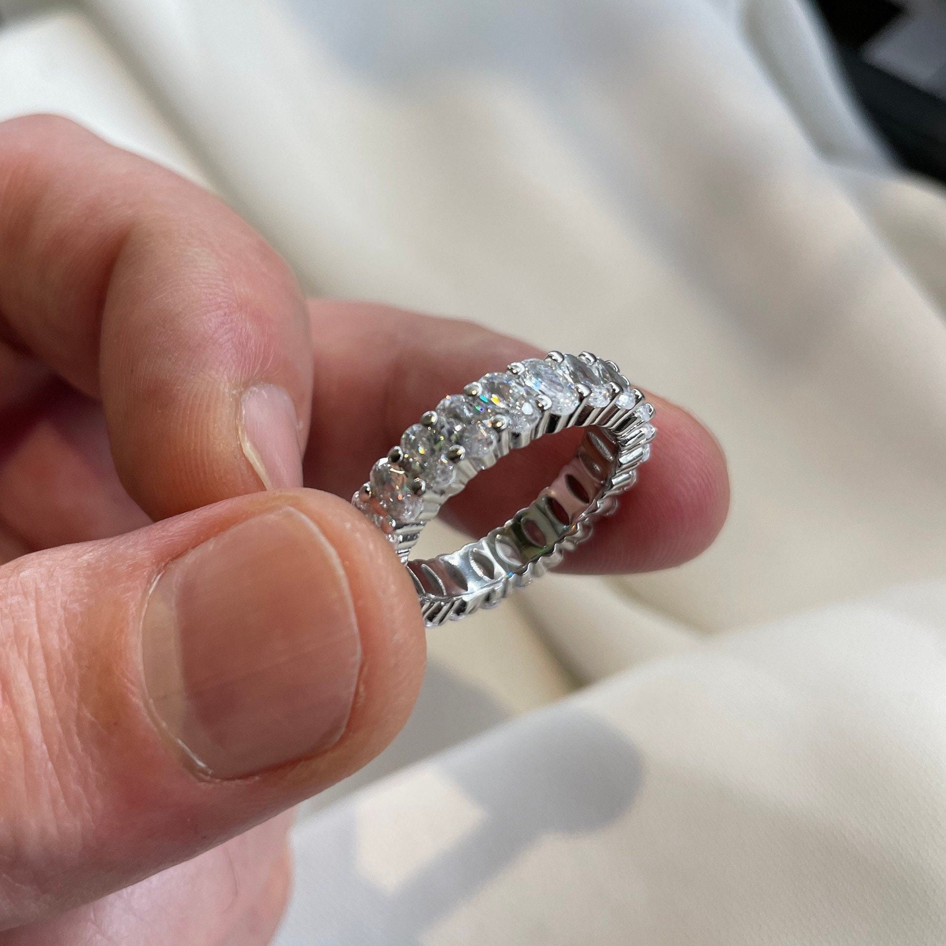 YL Stackable Sterling Silver Rings With Simulated Diamonds - Halo Eternity Bands For Women