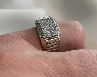 Sterling Silver Mens CZ Ring: Trendy Statement Jewelry, Sizes P-U