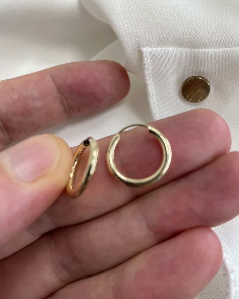 9 kt geelgouden slaapoorbellen: scharnieroorringen, 10 mm afbeelding 2