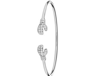 Sterling Silver Children's Maidens Bangle - Baby / Boys CZ Boxing Glove Torc Bangle - Gift Boxed