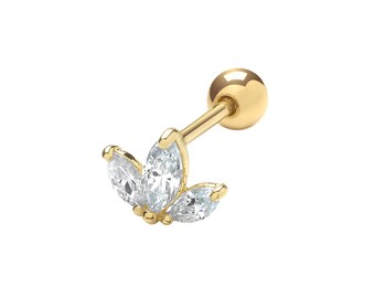 Cartilage de fleur de lotus CZ en or jaune 9 carats véritable, 6 mm, 0,34 gramme - Boîte cadeau