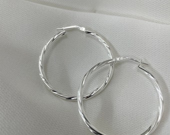 Sterling Silver Hoop Earrings - Silver 30mm Twisted Hoop Earrings 2.80 Grams - Gift Boxed