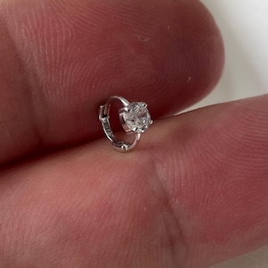 Genuine 9ct white Gold Solitaire Cz Cartilage ONLY  5MM Single Hoop Earring - Gift Boxed Packing