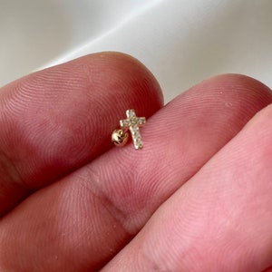Genuine 9ct Yellow Gold CZ Set Cross Cartilage 6mm Post Stud 0.24 Grams - Gift Boxed Cross Cartilage Stud