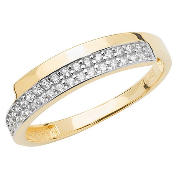 Genuine 9CT Yellow Gold Ladies Ring - Stunning 375 Hallmarked Band Gold Ladies CZ Set Band Ring J-S Sizes - Gift Boxed