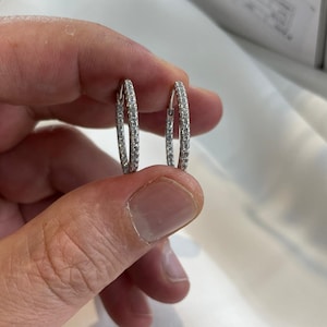 925 Sterling Silver CZ Hoop Earrings, Decorated with CZ Simulated Diamonds 20mm Hoop Earrings - Gift Boxed