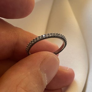 Oxidized Sterling Silver Wedding Band: Created Diamond Eternity Ring