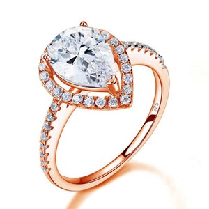 2 Ct Pear Cut Sterling 925 Silver Rose Gold Plated Ring Wedding Promise Engagement Ring - Gift Boxed