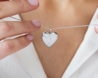 Personalized Sterling Silver Heart Shaped Locket with Silver Faceted Belcher Chain - Gift Boxed