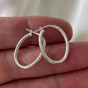 Sterling Silver Hoop Earrings - Silver Oval Plain Hoop Earrings 1.50 Grams - **Attention:** Earrings are sold in pairs or as single pieces.
