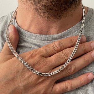 Cadena Franco de plata de ley 925 rodiada para hombre - En caja de regalo (5 mm, 8,5&quot; y 24&quot;-36&quot;)