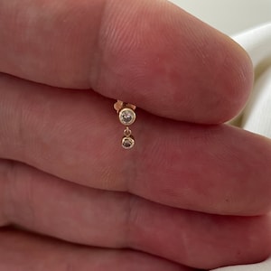 Genuine 9ct Yellow Gold Cubic Zirconia Drop Cartilage Labret Earring 0.21 Grams - Gift Boxed