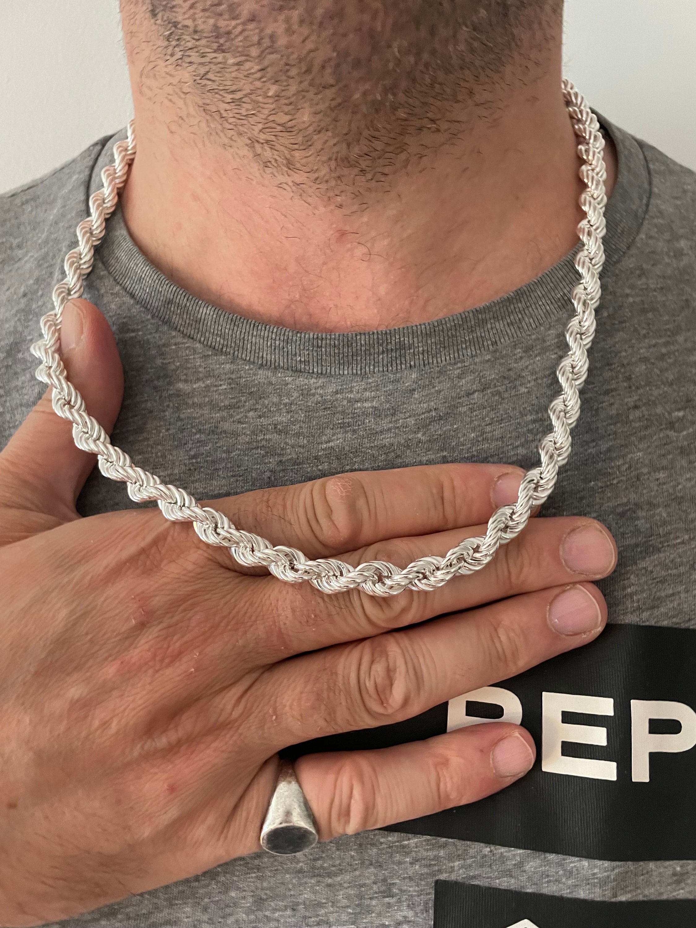 Sterling Silver Rope Chain: 9mm Men's Necklace, 22-32 Inch - Etsy