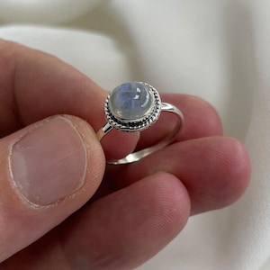 Moonstone sterling silver 925 ring semiprecious stone round moonstone ring - Gift Boxed