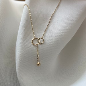 Genuine 9CT Yellow Gold Necklace - Ladies Double Circle with Drop Chain Necklet - Gift Boxed