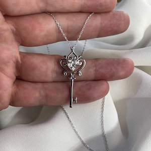 Love Heart Key 925 Sterling Silver 1.5 Carat Pendant Necklace Vintage Style Read full description of this stone on the listing