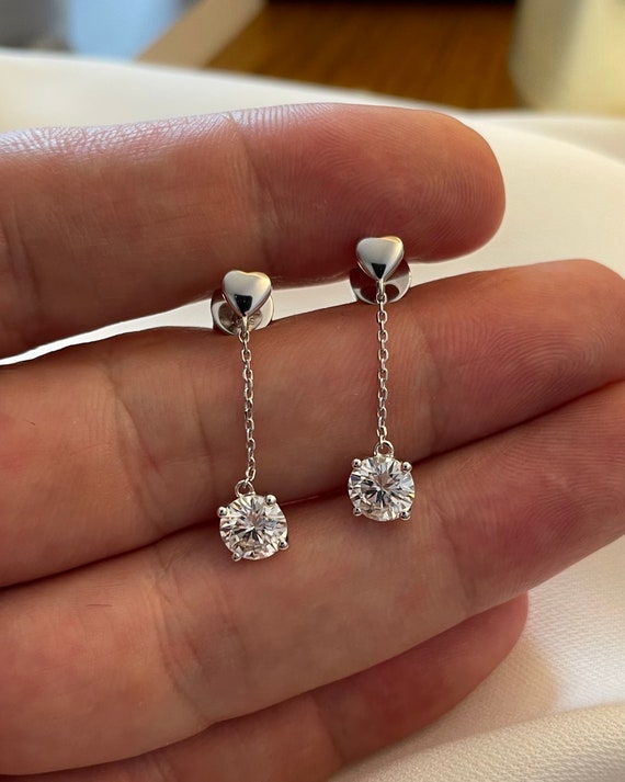 1 Carat Moissanite Diamond Dangle Earrings 925 Sterling Silver Moissanite Earrings Gift Boxed Long 28mm Etsy UK