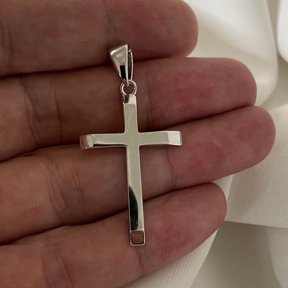 Argent Sterling Tube Croix Crucifix Pendentif / Breloque, Italien Boîte Chaîne