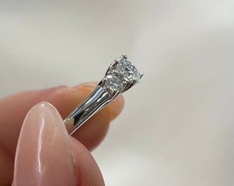 Moissanite Diamond Three Stone Wedding Ring: 925 Sterling Silver Promise Ring