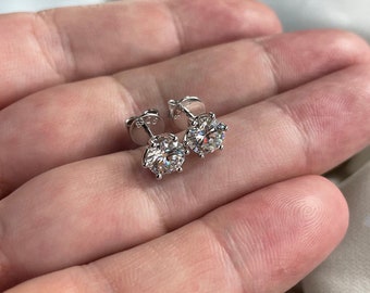 Moissanite Stud Earrings: 1 Carat Lab Grown Diamond, Sterling Silver & 14ct Gold