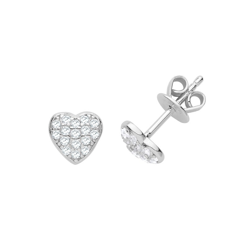 925 Sterling Silver Stud Earrings Silver CZ Heart Stud Earrings 1.1 Grams Gift Boxed image 1