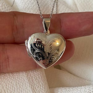 Sterling Silber Herz Locket Halskette - Gravierte Silber Kette